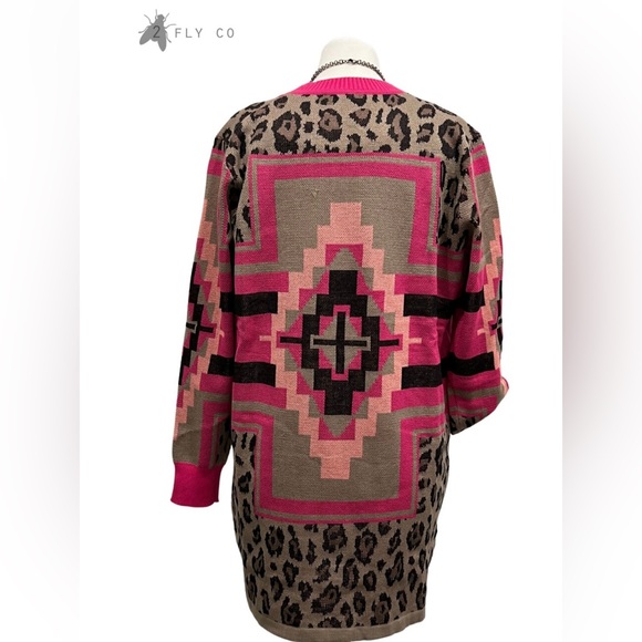 Knit Leopard Cardigan with Aztec Details - Picture 2 of 3